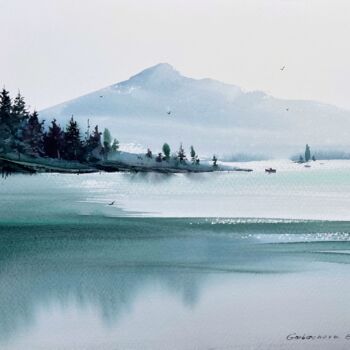 Pittura intitolato "Mountain Lake #33" da Eugenia Gorbacheva, Opera d'arte originale, Acquarello