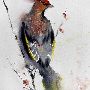 Картина под названием "Waxwing bird" - Eugenia Gorbacheva, Подлинное произведение искусства, Акварель