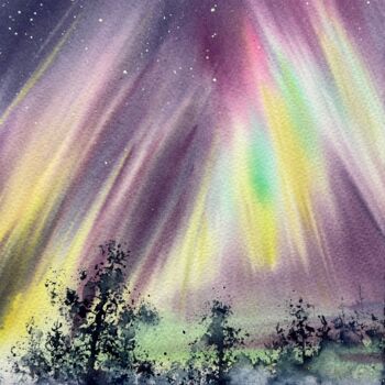 Painting titled "Northern lights #38" by Eugenia Gorbacheva, Original Artwork, Watercolor