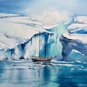 Schilderij getiteld "Greenland #5" door Eugenia Gorbacheva, Origineel Kunstwerk, Aquarel
