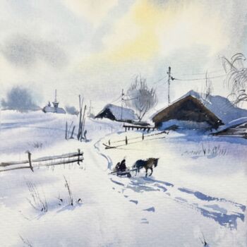 Schilderij getiteld "Winter morning in t…" door Eugenia Gorbacheva, Origineel Kunstwerk, Aquarel