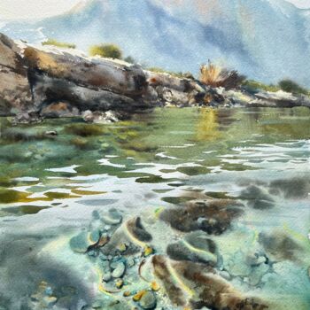 Painting titled "Sea ​​and stones #4" by Eugenia Gorbacheva, Original Artwork, Watercolor