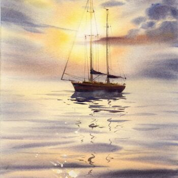 「Yacht in the sun #3」というタイトルの絵画 Eugenia Gorbachevaによって, オリジナルのアートワーク, 水彩画