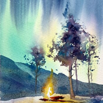 Painting titled "Bonfire #2" by Eugenia Gorbacheva, Original Artwork, Watercolor