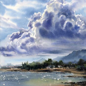 Peinture intitulée "Sea coast of Cyprus…" par Eugenia Gorbacheva, Œuvre d'art originale, Aquarelle