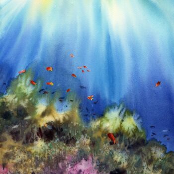 Peinture intitulée "Undersea world #14" par Eugenia Gorbacheva, Œuvre d'art originale, Aquarelle