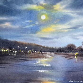 Painting titled "In the moonlight #2" by Eugenia Gorbacheva, Original Artwork, Watercolor