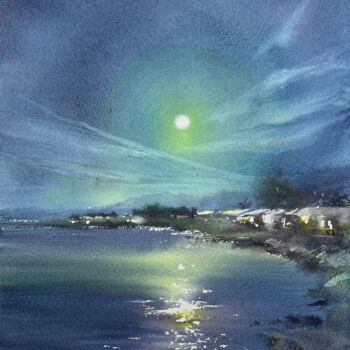 Painting titled "In the moonlight #4" by Eugenia Gorbacheva, Original Artwork, Watercolor