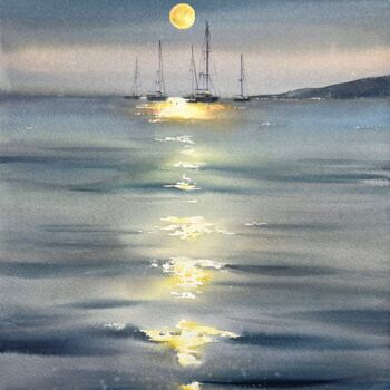 Painting titled "In the moonlight #5" by Eugenia Gorbacheva, Original Artwork, Watercolor
