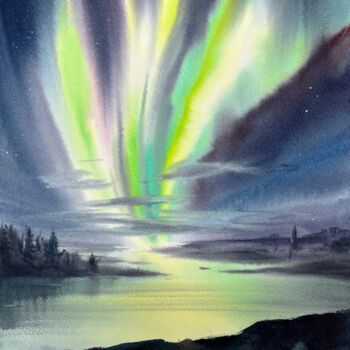 Peinture intitulée "Northern lights 44" par Eugenia Gorbacheva, Œuvre d'art originale, Aquarelle