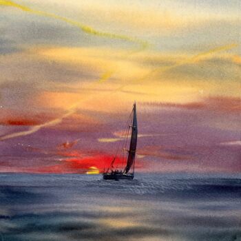 Peinture intitulée "Orange sunset #22" par Eugenia Gorbacheva, Œuvre d'art originale, Aquarelle
