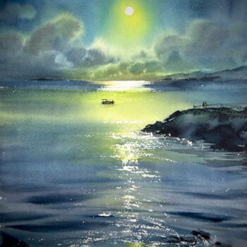 Painting titled "In the moonlight #9" by Eugenia Gorbacheva, Original Artwork, Watercolor