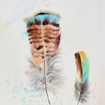 Pintura titulada "Feathers #5" por Eugenia Gorbacheva, Obra de arte original, Acuarela