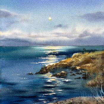 Pintura intitulada "Full moon #3" por Eugenia Gorbacheva, Obras de arte originais, Aquarela