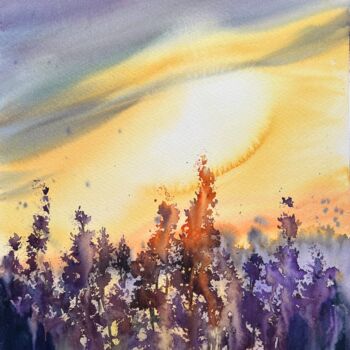 Ζωγραφική με τίτλο "Lavender sunset" από Eugenia Gorbacheva, Αυθεντικά έργα τέχνης, Ακουαρέλα