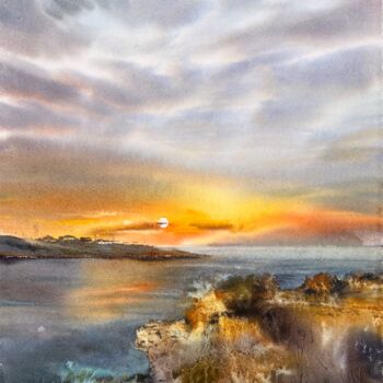 Peinture intitulée "Sunset romance" par Eugenia Gorbacheva, Œuvre d'art originale, Aquarelle