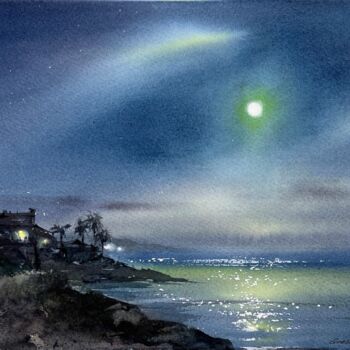 Peinture intitulée "In the moonlight #11" par Eugenia Gorbacheva, Œuvre d'art originale, Aquarelle