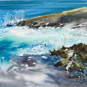 Painting titled "Waves and rocks #20" by Eugenia Gorbacheva, Original Artwork, Watercolor