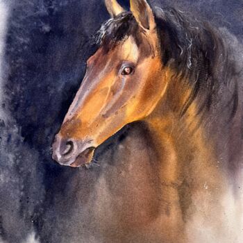 Pittura intitolato "Horse portrait #2" da Eugenia Gorbacheva, Opera d'arte originale, Acquarello