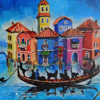 Peinture intitulée "Chats de Venise" par Eugenie Chervonna, Œuvre d'art originale, Acrylique