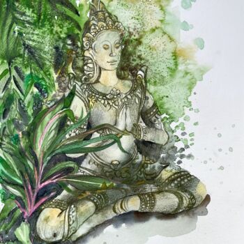 Disegno intitolato "Buddha Enlightenment" da Eugenie Eremeichuk, Opera d'arte originale, Acquarello