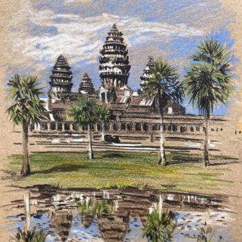 Dessin intitulée "Angkor Wat" par Eugenie Eremeichuk, Œuvre d'art originale, Conté