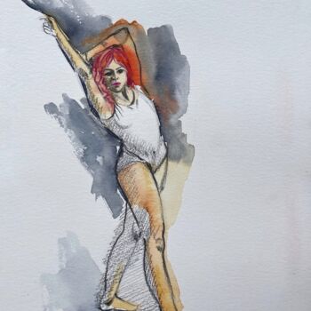 Drawing titled "Redhead" by Eugenie Eremeichuk, Original Artwork, Watercolor