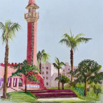 Dibujo titulada "Red mosque" por Eugenie Eremeichuk, Obra de arte original, Conté