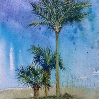 Drawing titled "Palm trees 3" by Eugenie Eremeichuk, Original Artwork, Watercolor