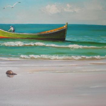 Pintura intitulada "Barco no Mar" por Eusa Maciel, Obras de arte originais