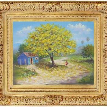 Painting titled "framboyan amarillo" by Eusebio Vidal, Original Artwork, Oil