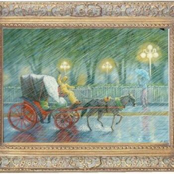Pintura titulada "coche bajo la lluvia" por Eusebio Vidal, Obra de arte original, Oleo