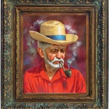 Painting titled "viejo fumando" by Eusebio Vidal, Original Artwork, Oil