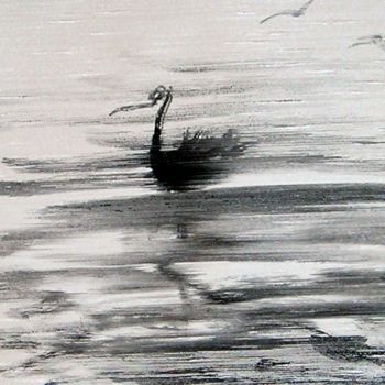 Malerei mit dem Titel "auFilDeLeau oiseauR…" von Ev.A. Ramlot, Original-Kunstwerk, Tinte