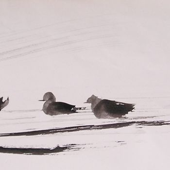 Painting titled "aufildeleau-3canard…" by Ev.A. Ramlot, Original Artwork, Ink