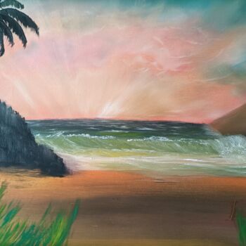 Painting titled "Paradisiaque" by Eva Andre, Original Artwork, Oil Mounted on Wood Stretcher frame