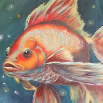 Painting titled "Fish" by Eva Andre, Original Artwork, Acrylic Mounted on Wood Stretcher frame