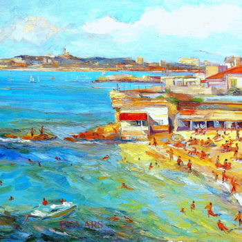 Painting titled "La plage - Marseille" by Eva Ars, Original Artwork, Oil