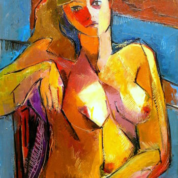 Peinture intitulée "la jeune femme assi…" par Eva Ars, Œuvre d'art originale, Huile