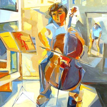 Pittura intitolato "Le petit violoncell…" da Eva Ars, Opera d'arte originale, Olio
