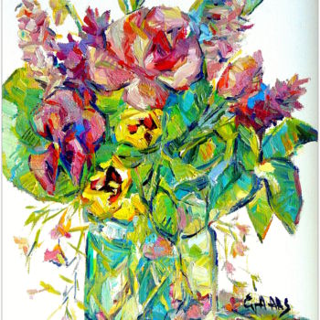 Pittura intitolato "les fleurs de print…" da Eva Ars, Opera d'arte originale, Olio