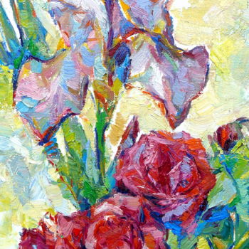 Painting titled "les roses et irise" by Eva Ars, Original Artwork, Oil