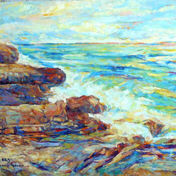 Painting titled "les roches au bord…" by Eva Ars, Original Artwork, Oil