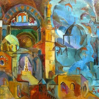 Painting titled "notre dame de la ga…" by Eva Ars, Original Artwork, Oil