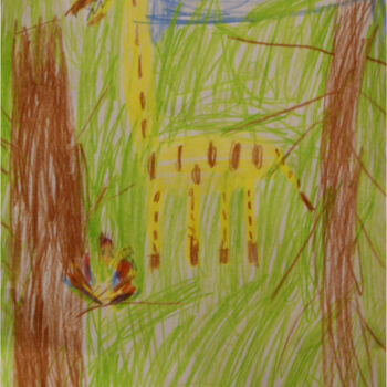 Рисунок под названием "Желтый Жираф" - Ева Аржаных, Подлинное произведение искусства, Цветные карандаши