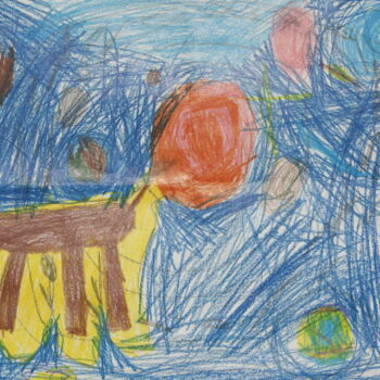 Рисунок под названием "Солнечная собака" - Ева Аржаных, Подлинное произведение искусства, Цветные карандаши