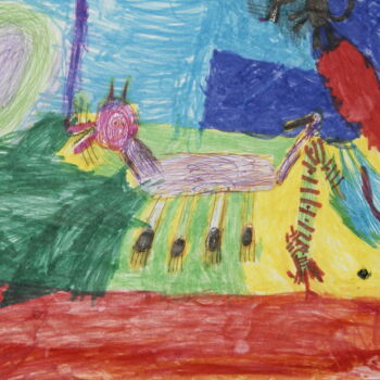 Рисунок под названием "Собака и Луна" - Ева Аржаных, Подлинное произведение искусства, Цветные карандаши