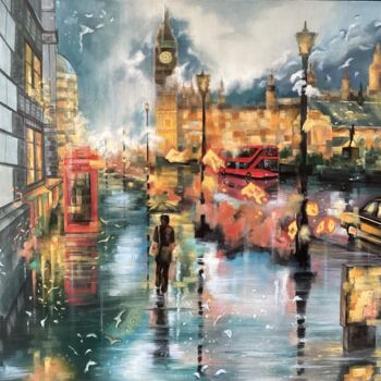 Painting titled "London's lights" by Eva Bazhenova, Original Artwork, Oil
