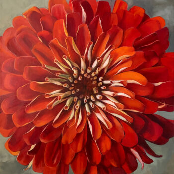 Painting titled "Zinnia" by Eva Buchmuller, Original Artwork, Acrylic Mounted on Wood Stretcher frame