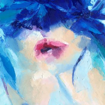 Painting titled "blue head" by Evgeniya Abramova, Original Artwork, Oil